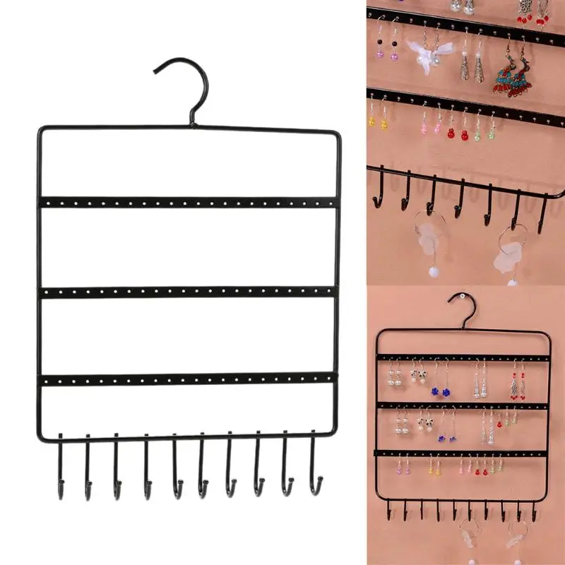66 Holes 10 Hooks Wall Earring Jewelry Organizer Wall Earring Organizer Hanging Holder Necklace Display Stand Rack Holder