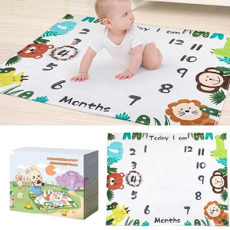 

Baby Monthly Milestone Blanket Premium Fleece Large 40" X 55" With Wreath Frame Girl Infant Newborn Month Blanket