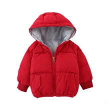 Зимний детский зимний комбинезон для маленьких девочек, плотная однотонная теплая верхняя одежда с длинными рукавами, повседневная хлопковая куртка с капюшоном для новорожденных детей