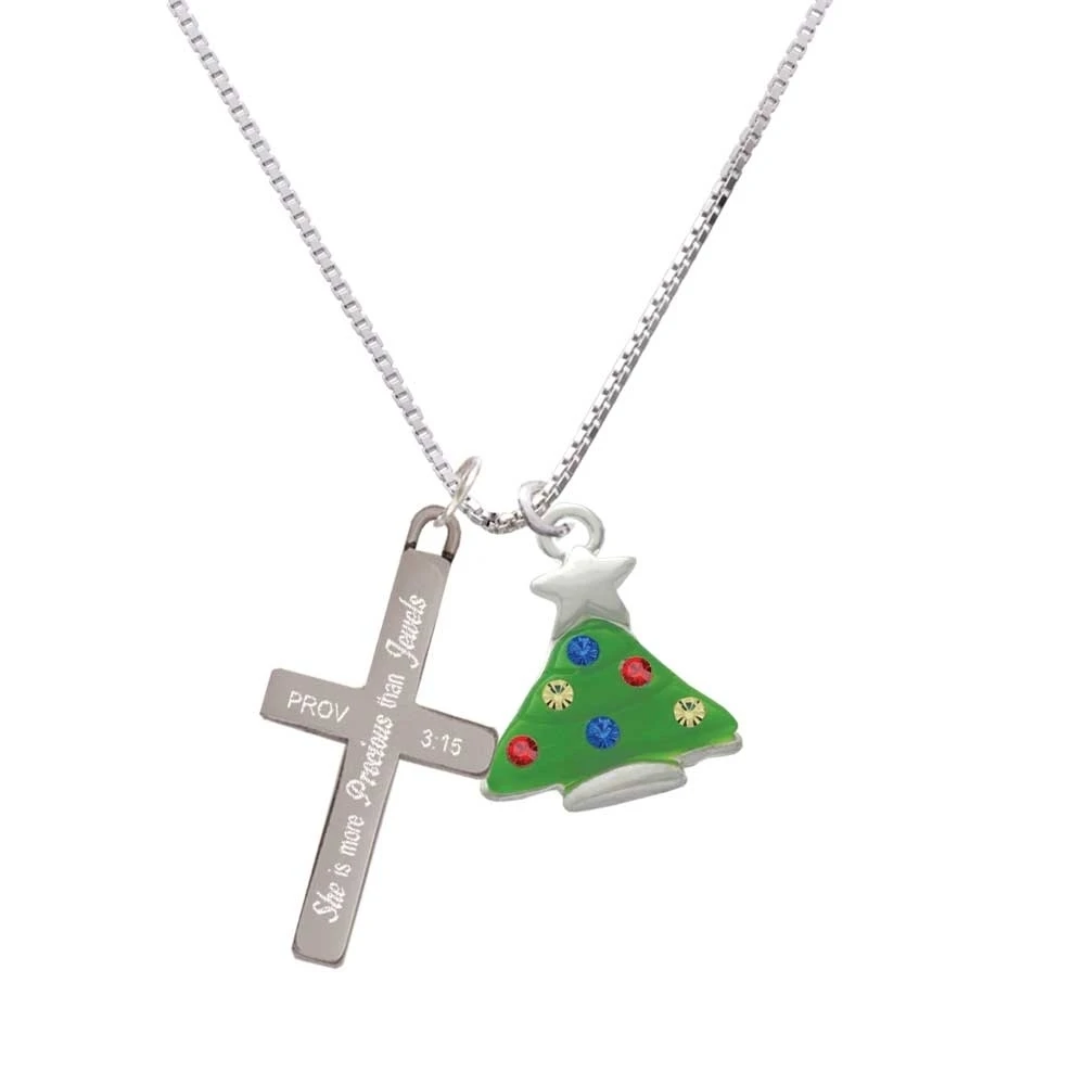 Green Resin Christmas Tree with Crystals - She is More Precious Cross Necklace | Украшения и аксессуары
