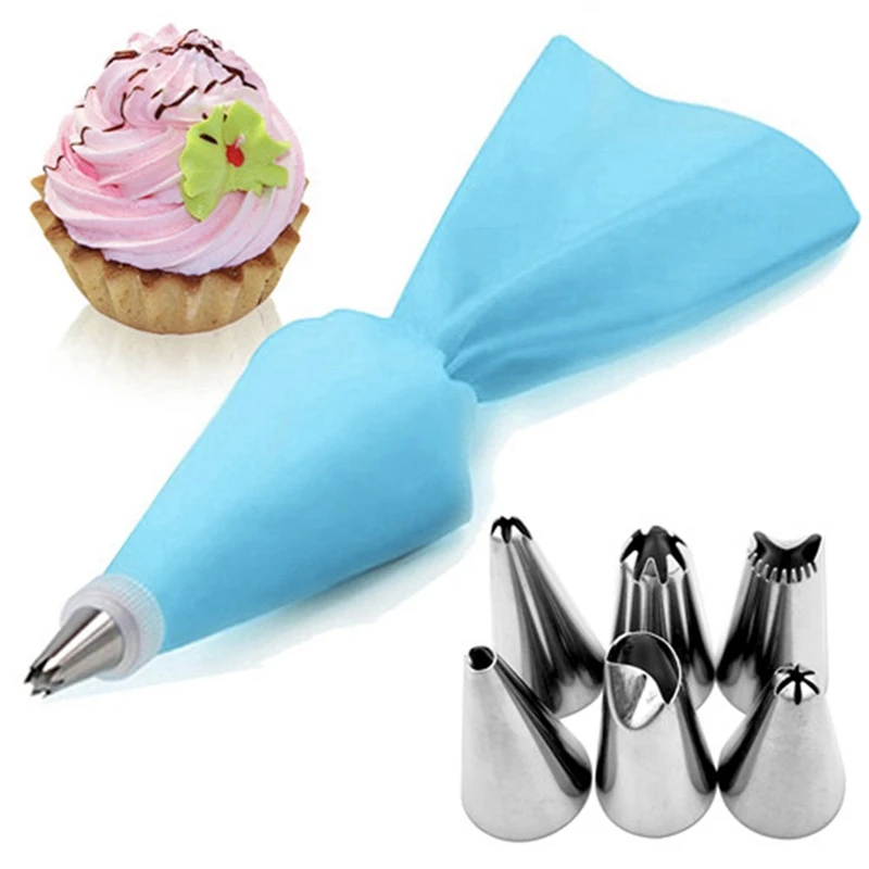 

8pcs/set Kitchen Accessories Icing Piping Cream Pastry Bag + 6x Stainless Steel Nozzle Set Diy Cake Decorating