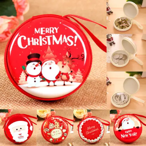 

New Unisex Chrismas Santa Round Xmas Gift Zipper Coin Purse Key Wallet Pouch Bag