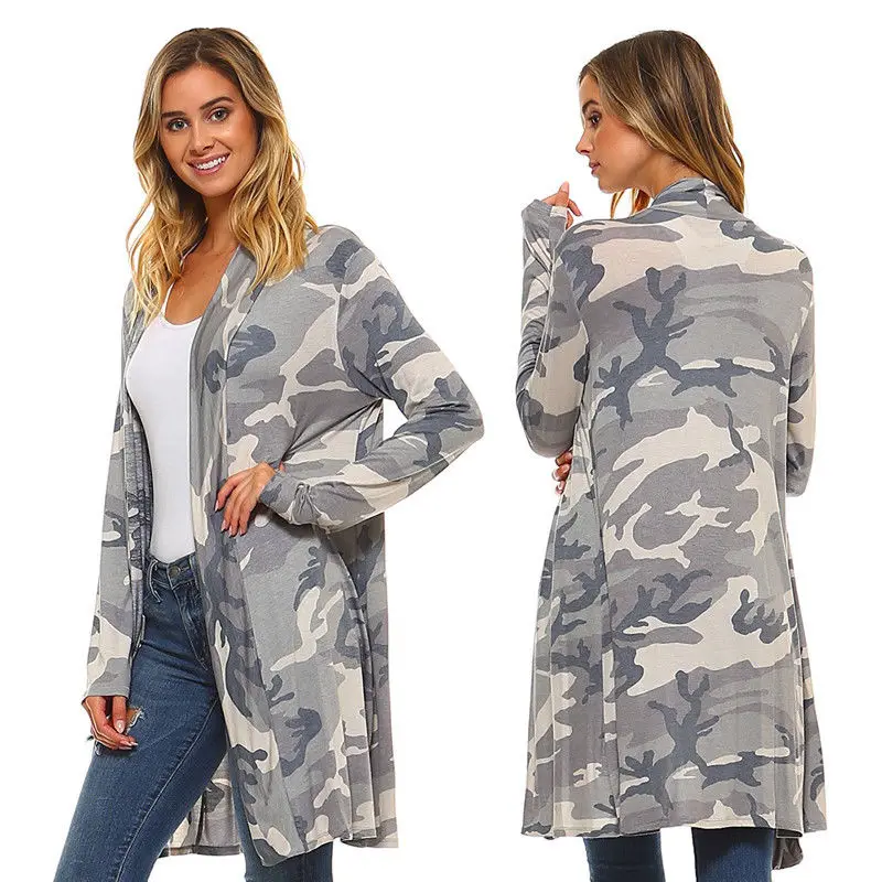 

Womens Casual Cardigan Jackets Loose Long Open stitch Jackets Camo Print Long Sleeve Outwear Jacket Coat Tops