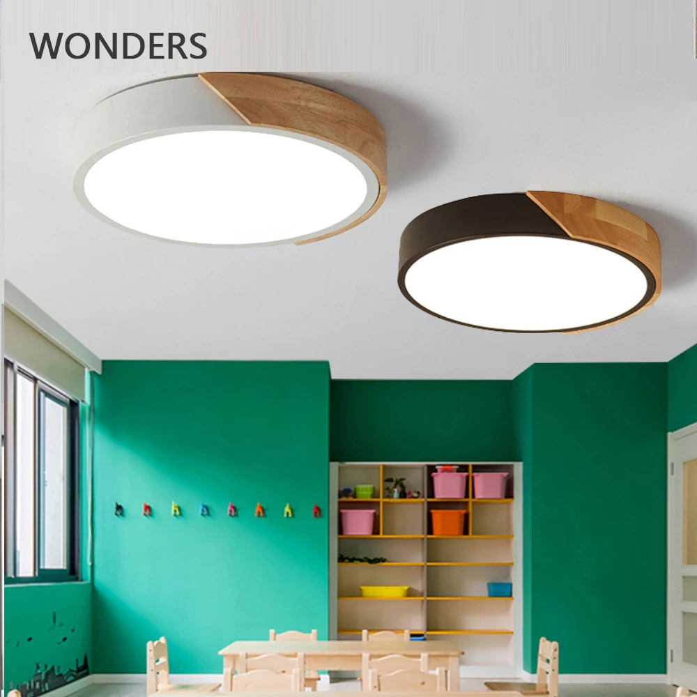 Modern Led Ceiling Lamp Solid Wooden Surface Mount Flush Panel Remote Control Ceiling Light For Restaurant Foyer Bedroom Lustre Ceiling Lights Aliexpress