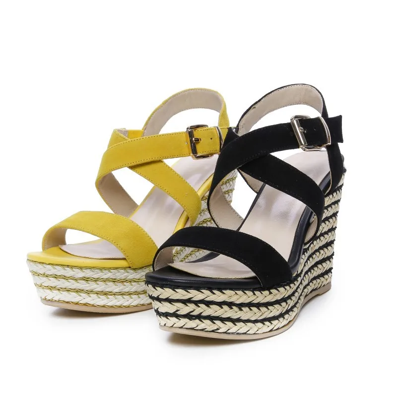 

Moraima Snc 2019 New April Woman Solid Concise Yellow Black Woman Summer Shoes Open Toe High Platform Cozy Lady Wedges Sandals