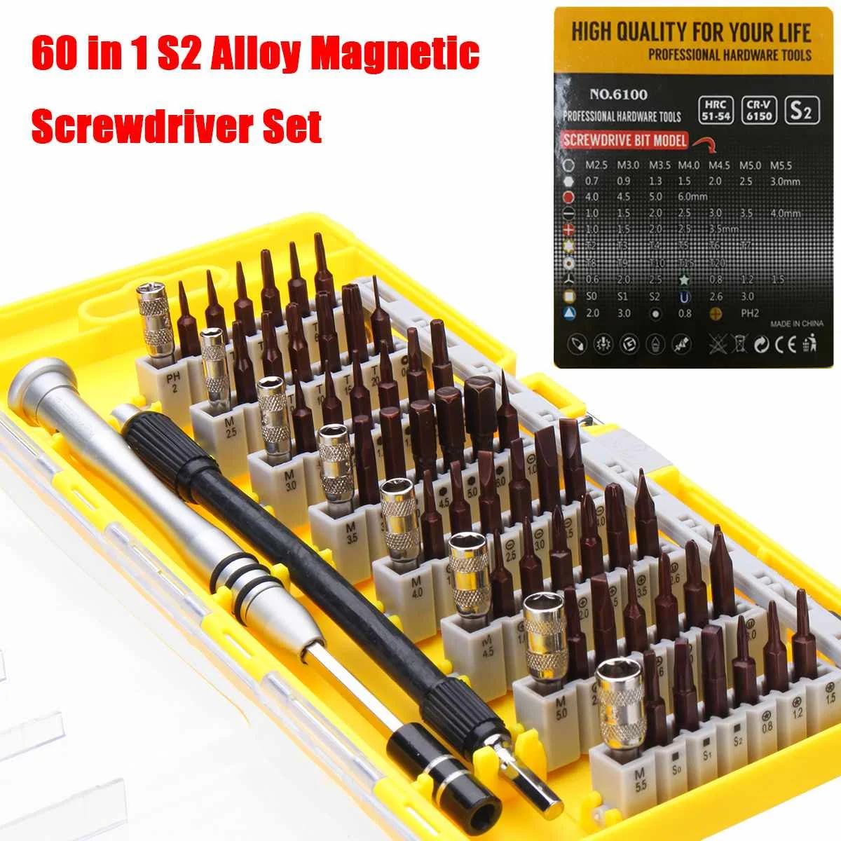 

60 in1 S2 Alloy Magnetic Screwdriver Set Screwdriver Nutdriver Bit Repair Tools With Case For Phone