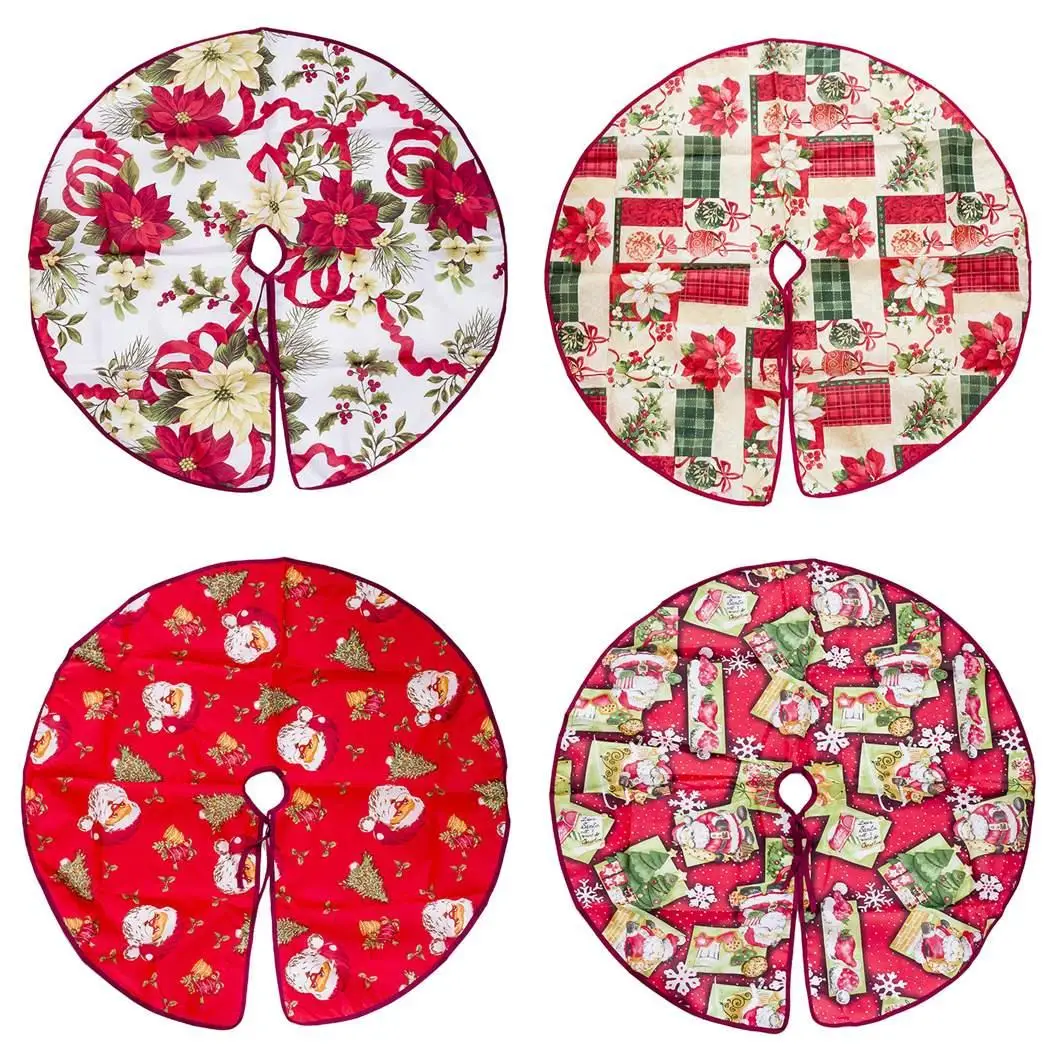 Stylish Cartoon Santa Claus Flower Printed Christmas Tree Floral Home Round Skirt Red | Дом и сад