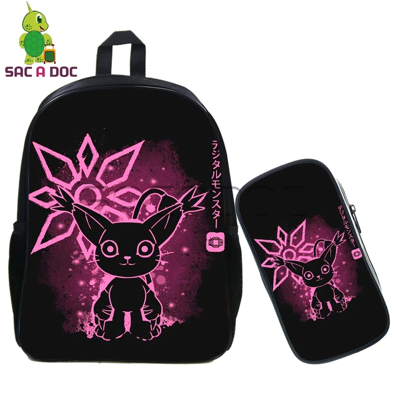 

Cool Anime Digimon Adventure Fluorescence Backpack 2 Pcs/set School Bags Tailmon Agumon Backpack for Teenagers Boys Daily Bags