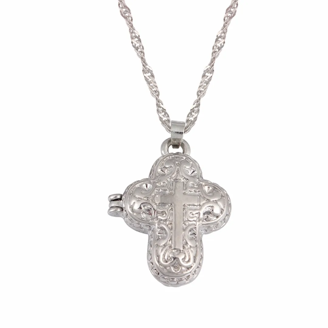 

Punk Silver Color Cross Cremation Urn Long Chain Necklace Ash Keepsake Memorial Necklace collares Shellhard Unisex Jewelry Gift