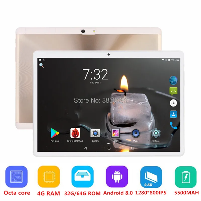 

Android 8.0 Octa tablet 10 inch 3G 4G FDD LTE 4GB RAM 64GB ROM 1280X800 2.5D HD Display WiFi Bluetooth GPS tablet 10.1 pad