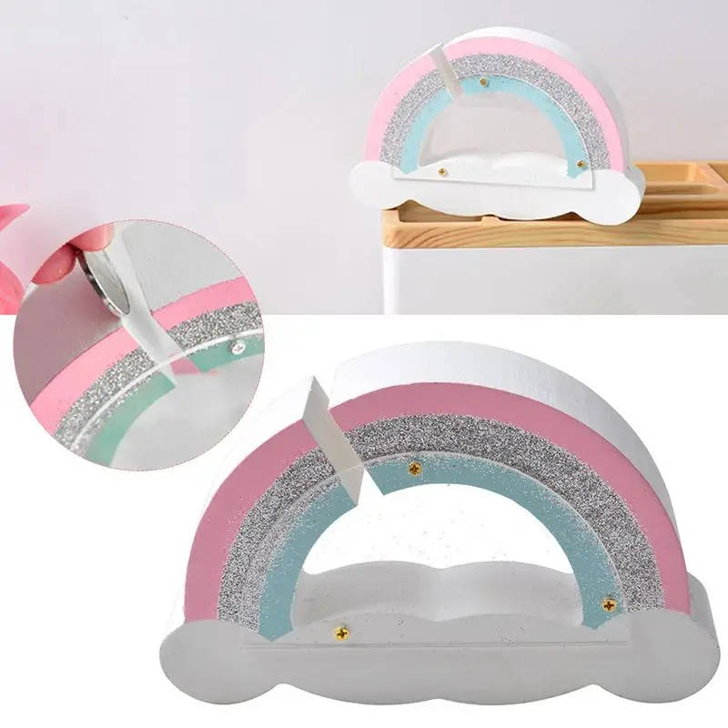 

Innovative Mini Wood Rainbow Piggy Bank Crafts Ornaments Cute Girl Children's Room Desktop Furnishings MDF Money Bank