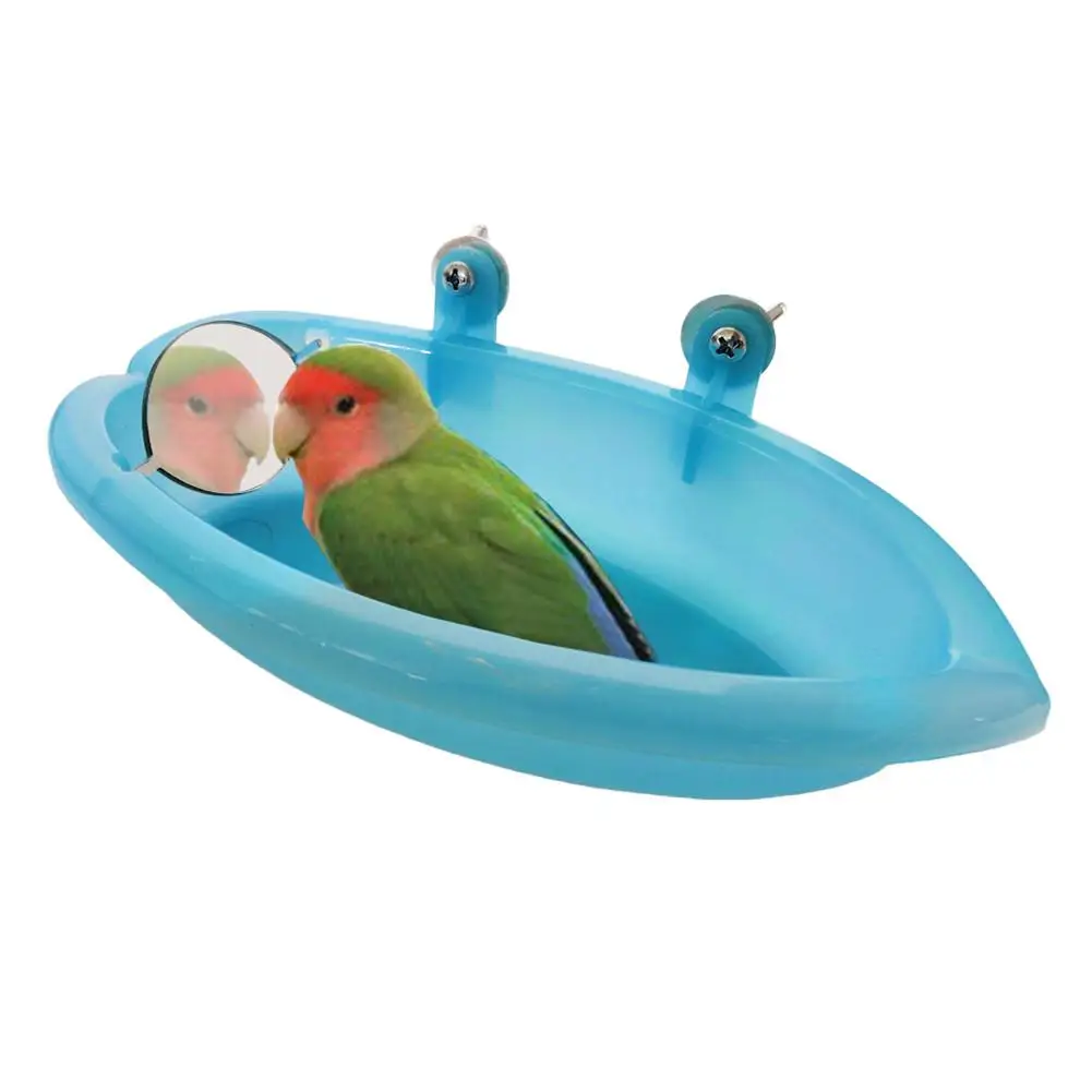 

1Pc Cage Mounted Small Bird Parrot Pet Bath Basin Shower Bathtub Kit Parrot Bird Bathtub With Mirror Parrot Bathing Supplies