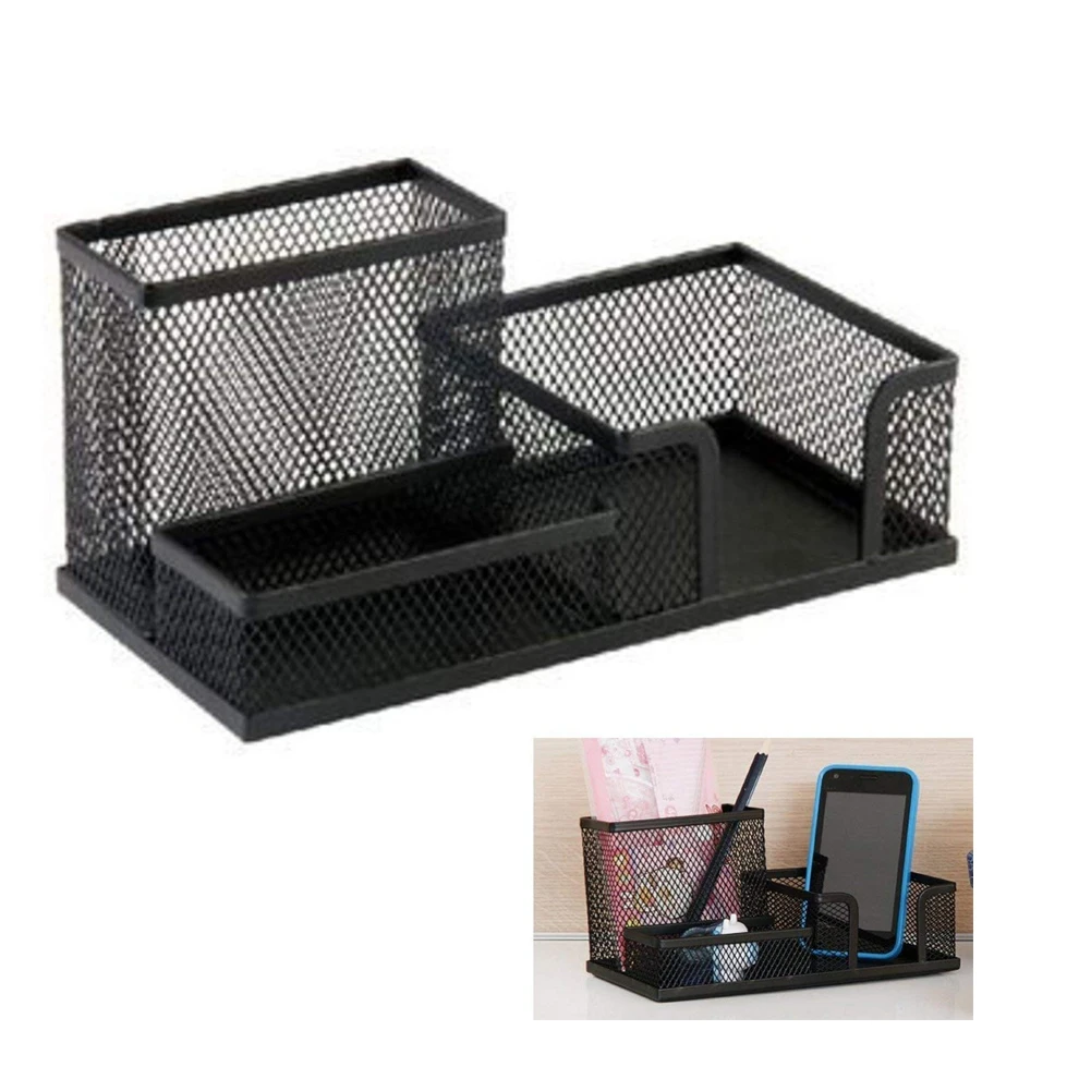 3 Storage Multi-functional Desk Organizer Mesh Metal Pen Holder Stationery Container Box Office School Supplies Caddy Black | Дом и сад