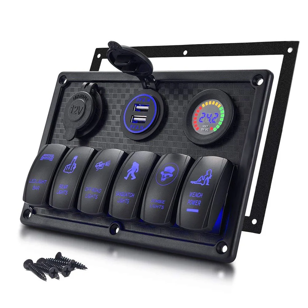 Buy Waterproof Rocker Switch Panel with Fuse, 6 Gang