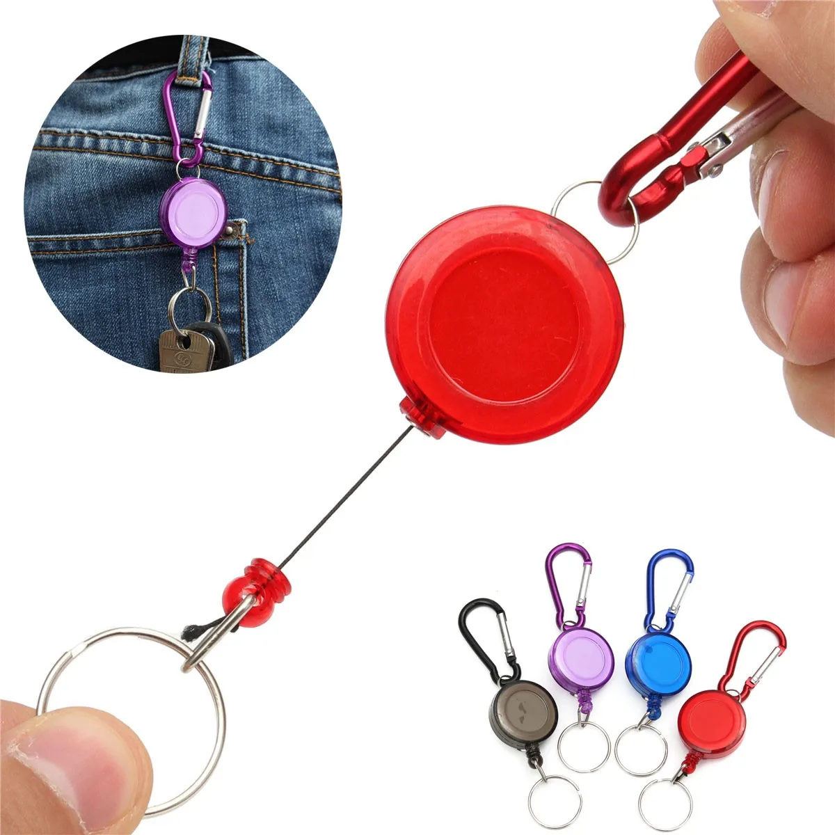 

Badge Reel Telescopic Key Buckle Carabiner Recoil Retractable Holder Key Chain 4 Colors