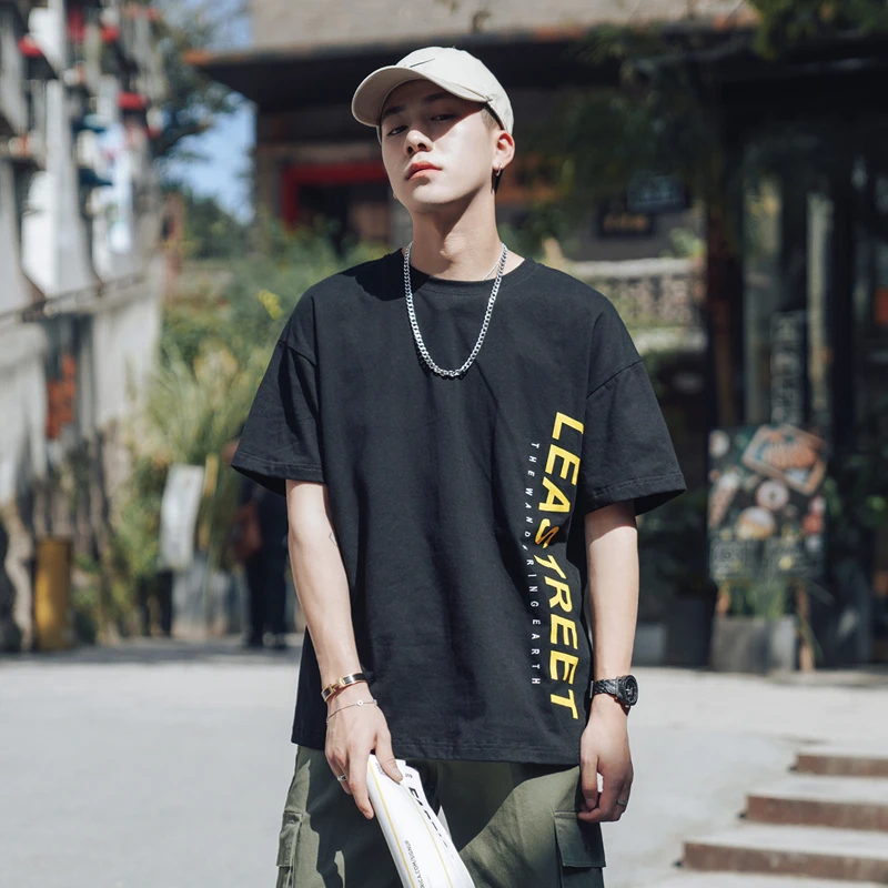 

Men's T-shirt summer 2019 new slim half sleeve top trend short sleeve T-shirt monogrammed loose casual youth men's wear
