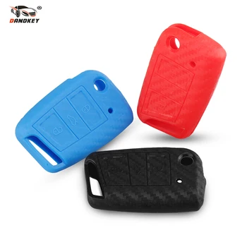 

Dandkey 3 Buttons Silicone Carbon Fiber Remote Key Case Cover For VW Polo Golf 7 Tiguan For Skoda Octavia Kodiaq Ateca Karoq