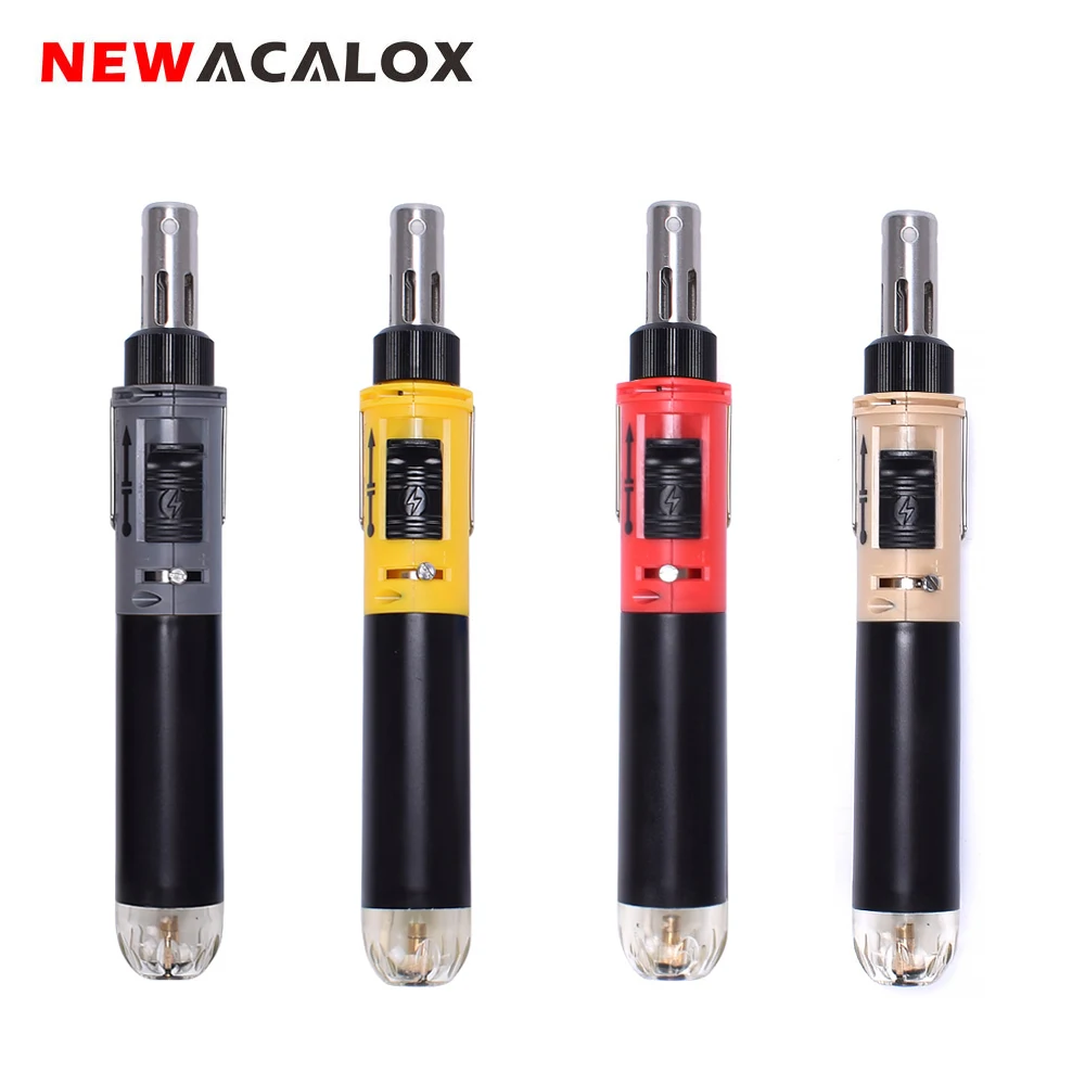Goedkoop NEWACALOX Mini Gas Soldeerbout Kit Draadloze Zelfontbranding Lassen Pistool Fakkel Reparatie Soldeerstation Tip Pyrography Hout Tool