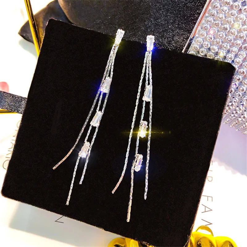 FYUAN модные серьги-капли с кристаллами для женщин Bijoux длинные висячие серьги