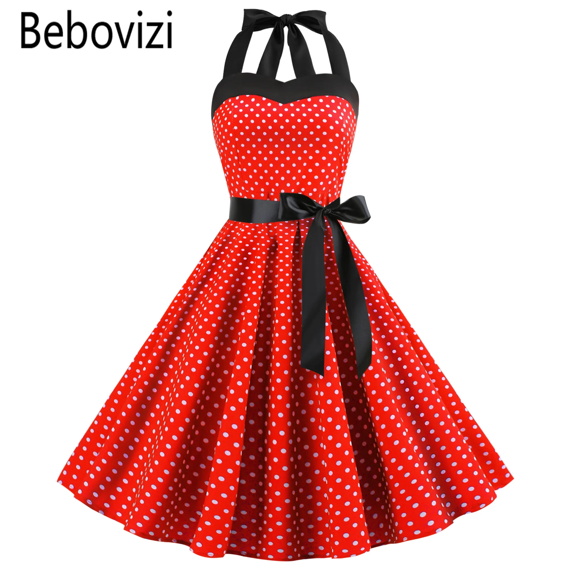 Sexy Halter Party Dress 2018 Retro Polka Dot Hepburn Vintage 50s 60s Pin Up Rockabilly Dresses 