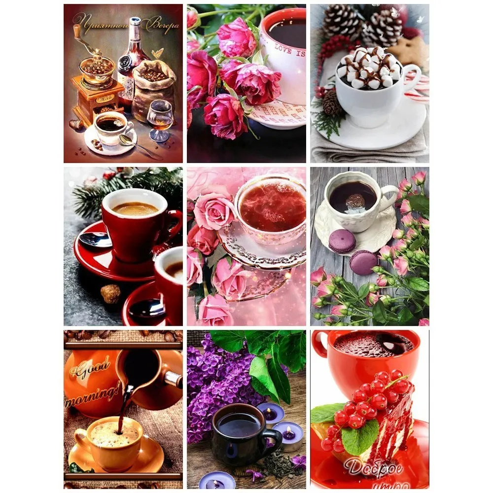 

HUACAN Paint With Diamonds Coffee 5D Diamond Painting Flower Cross Stitch Picture Of Rhinestone Mosaic Flowers Decor Home