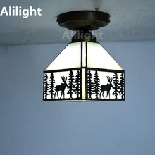 Узор лося потолок Тиффани Свет Абажур из витражного стекла потолочный светильник кухня освещение в помещении E27 домашний декор светильники