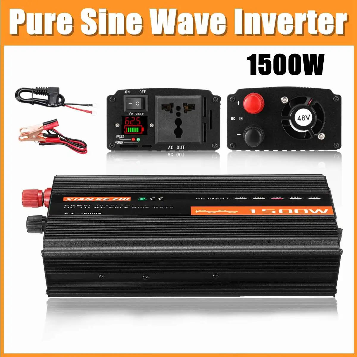 US $41.42 Inverter 12v 220v Inverso 1500w Dc12v24v48v To Ac220v Pure Sine Wave Converter For Inverter Household Diy For Car Truck