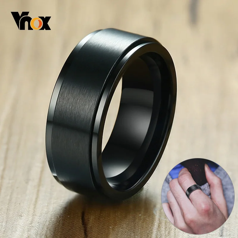 

Vnox 8mm Rotatable Basic Ring for Men Black Stainless Steel Casual Male Anel Stylish Punk Spinner Alliance Jewelry
