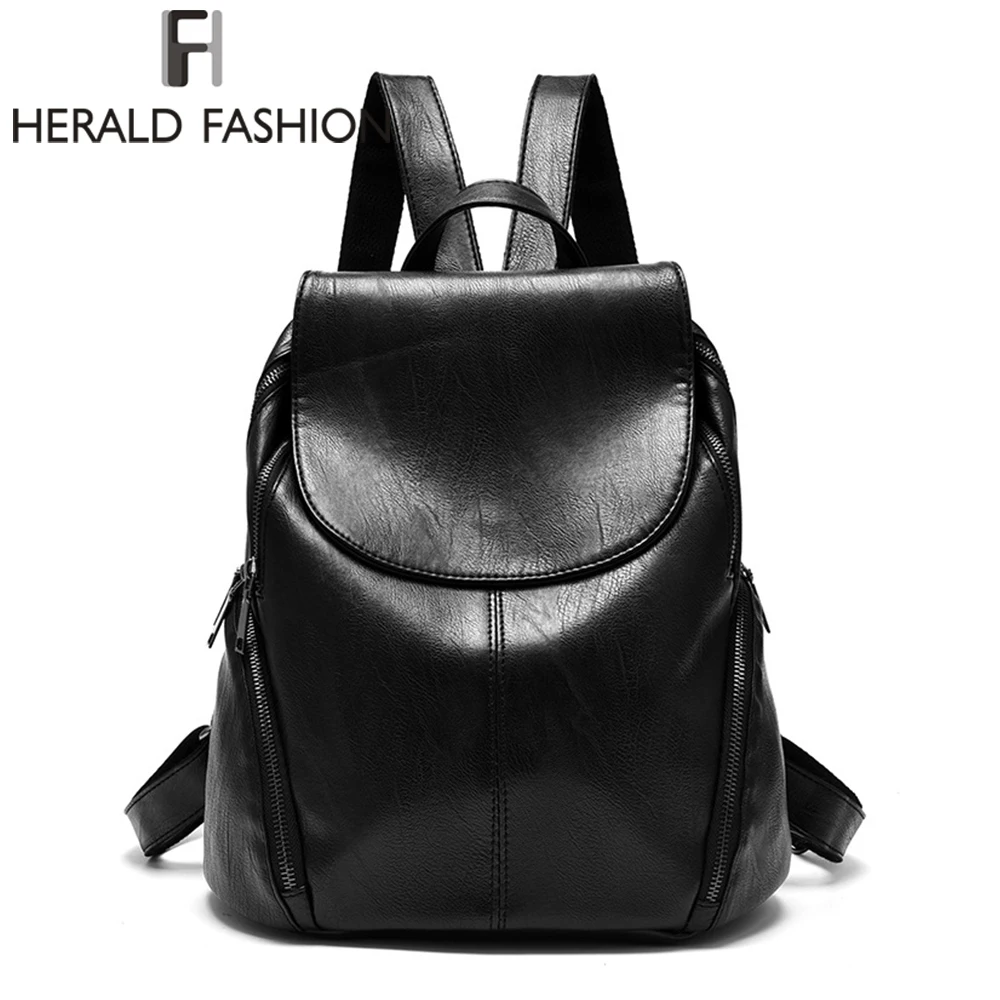 Herald Fashion Backpacks for Teenage Girls Women's PU Leather Backpack