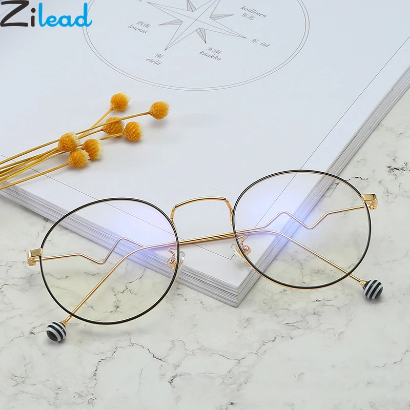 

Zilead Classic Anti Blue Light Round Finished Myopia Glasses Women&Men Metal Candy Pearl Spectacle Shortsighted Eyeglasses