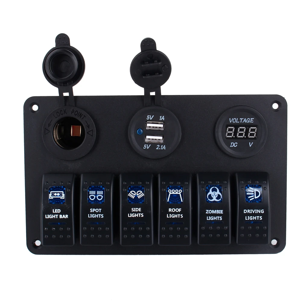 Car Marine Boat RV 6 Gang ONOFF Blue LED Toggle Switch Panel Circuit