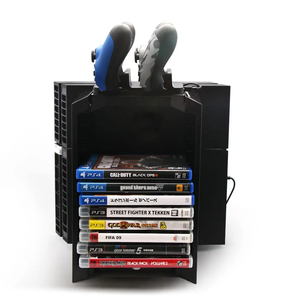 Multifunactional 5 V игрушечная башня Disk Storage Стенд Комплект контроллер зарядки для Playstation 4 PS4/Slim (черный)