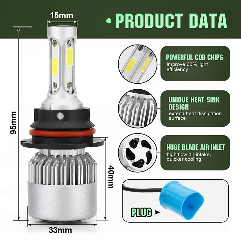 2 шт. 9007 6500K HB5 COB DC 9 30V 200W светодиодный головной светильник комплект высокий низкий