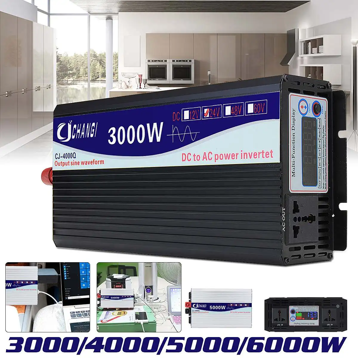 Intelligent Screen Pure Sine Wave Power Inverter 12V//24V To 220V 3000W//4000W//...