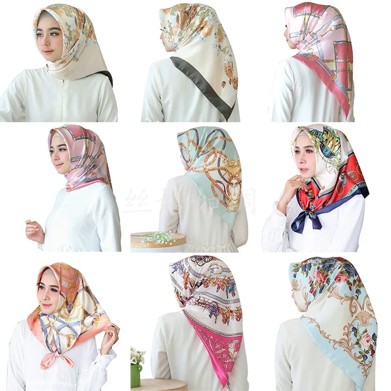

90X90 CM Fashion Styles Lady Square Scarves Soft Silk Shawls Printing Flowers 40 Colors Summer Head Neckerchief