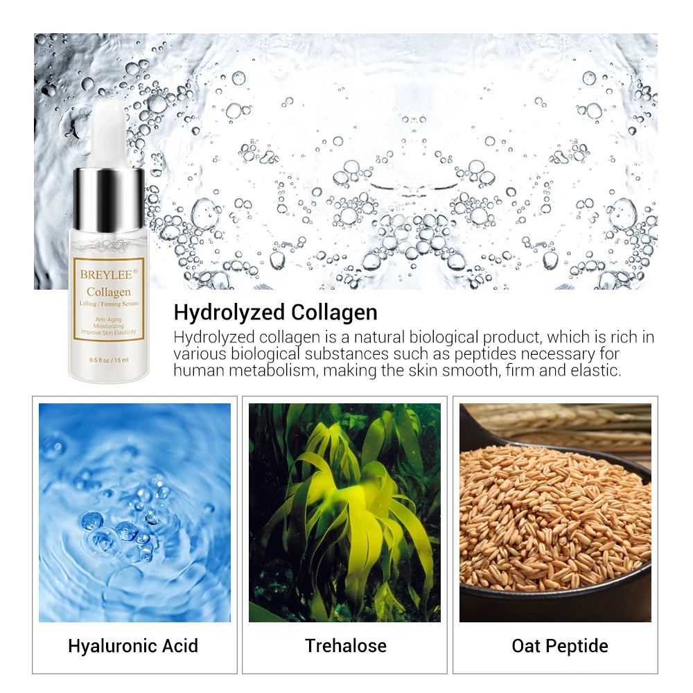 Breylee Collagen Lifting Firming Serum Hyaluronic Acid Moisturizing Essence Anti-aging Remove Wrinkles Face Cream Skin Care 15ml
