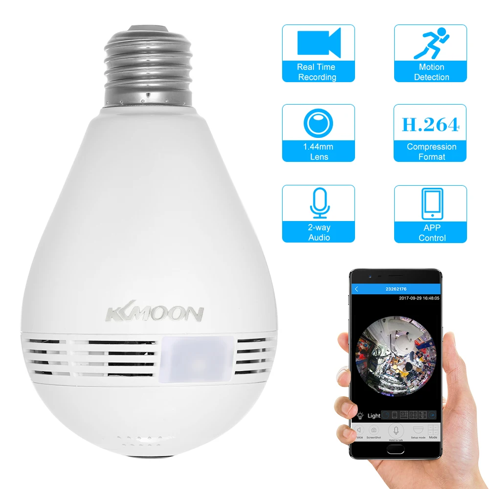 

HD 960P Wireless Camera Mini Panoramic Fish Eye WIFI 360 Degree Camera LED Light Bulb IP Camera Android/iOS APP Remote Control
