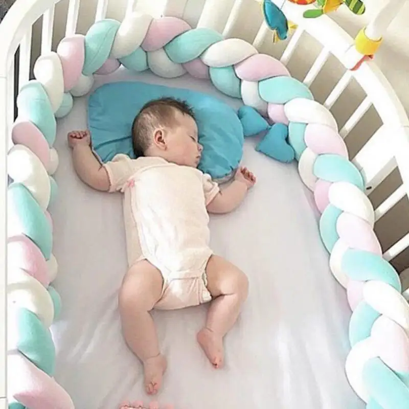 

200cm Baby Bed Bumper Four Ply Knot Handmade Long Knotted Braid Weaving Plush Baby Crib Protector Infant Knot Pillow Room Decor