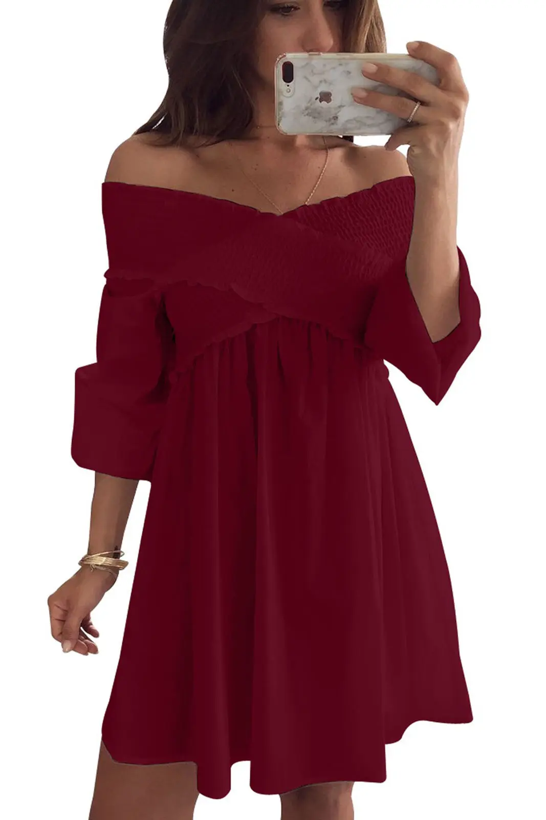 Casual Loose Women Off The Shoulder Dress Long Sleeve Cross Neck casual-loose-women-off-the-shoulder-dress-long-sleeve-cross-neck