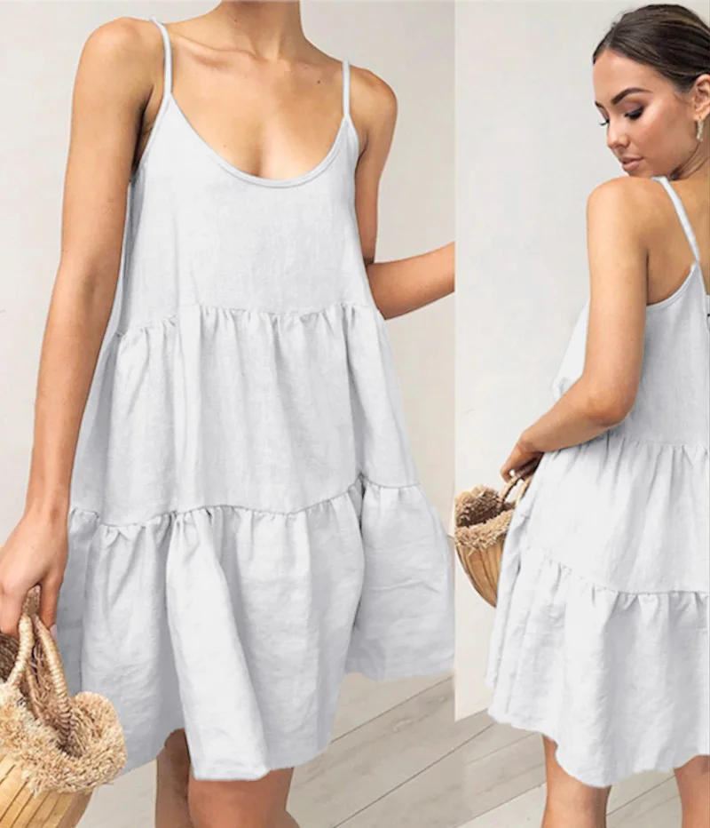 Summer Sweet Backless Dress Women Harajuku Korean Solid Color Off Shoulder Dresses A-Line Loose Sleeveless Beach Short | Женская одежда