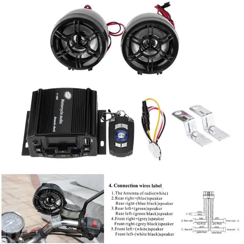 3" LCD Display Motorcycle Speaker Stereo Sound System USB/TF Card Music MP3 Player Audio FM Radio Moto Anti-thief Loudspeaker