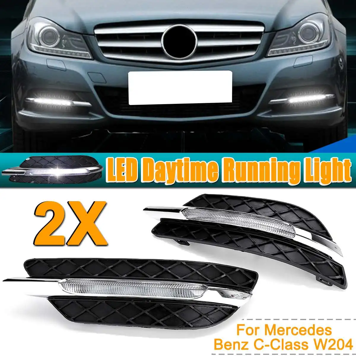For Mercedes Benz C Class W204 2011 2012 2013 LED DRL White Daytime