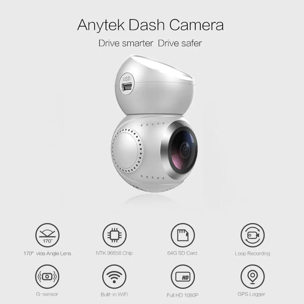 Anytek G21 1 2 ''IPS Wifi Автомобильный видеорегистратор камера Full HD 1080P Мини g сенсор