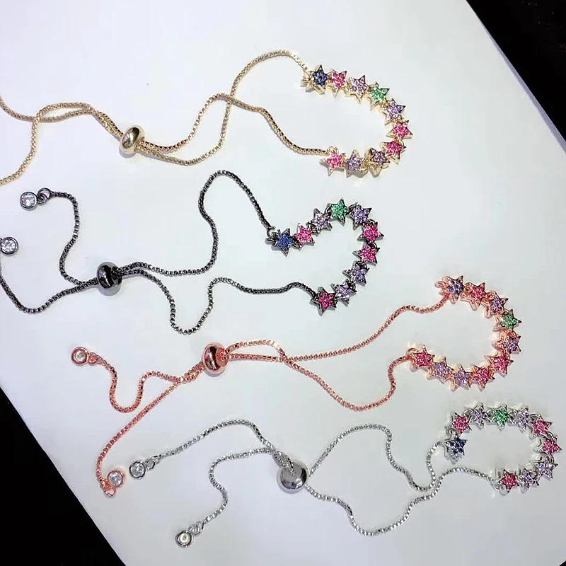 

6PCS ZYZ-B9766 Colorful CZ Zircon Flower Bar Bracelet for Women Fashion Chain Charm Bracelets & Bangles Chain Jewelry