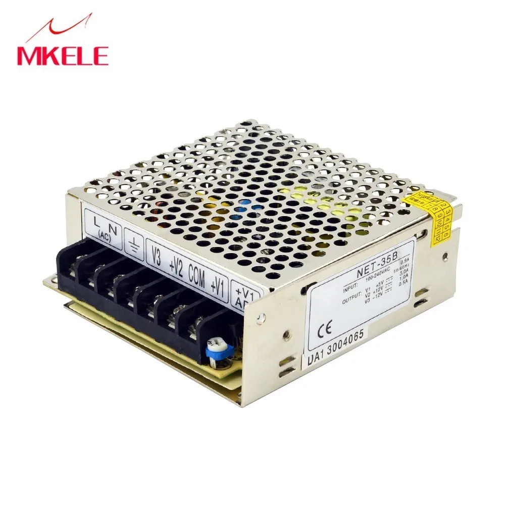 

Originele Mean Goed NET-35A 29.5 W Triple Output 5 V 12 V-5 V Switching Voeding CE SMPS For LED Strip 35W 3A 1A 0.5A