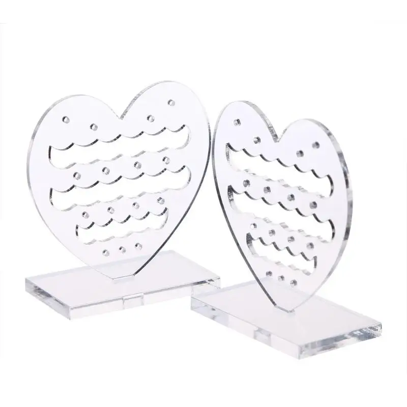 2pcs Jewelry Organizer Jewelry Display Holder Clear Plexiglass Heart Pattern Rack for Earring