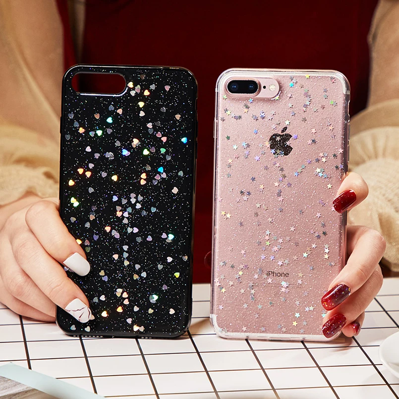 

Glitter Soft TPU Case For iPhone XR Case Luxury Heart Back Cover For iPhone 8 7 6 6S Plus XS MAX XR Transparent Phone Case