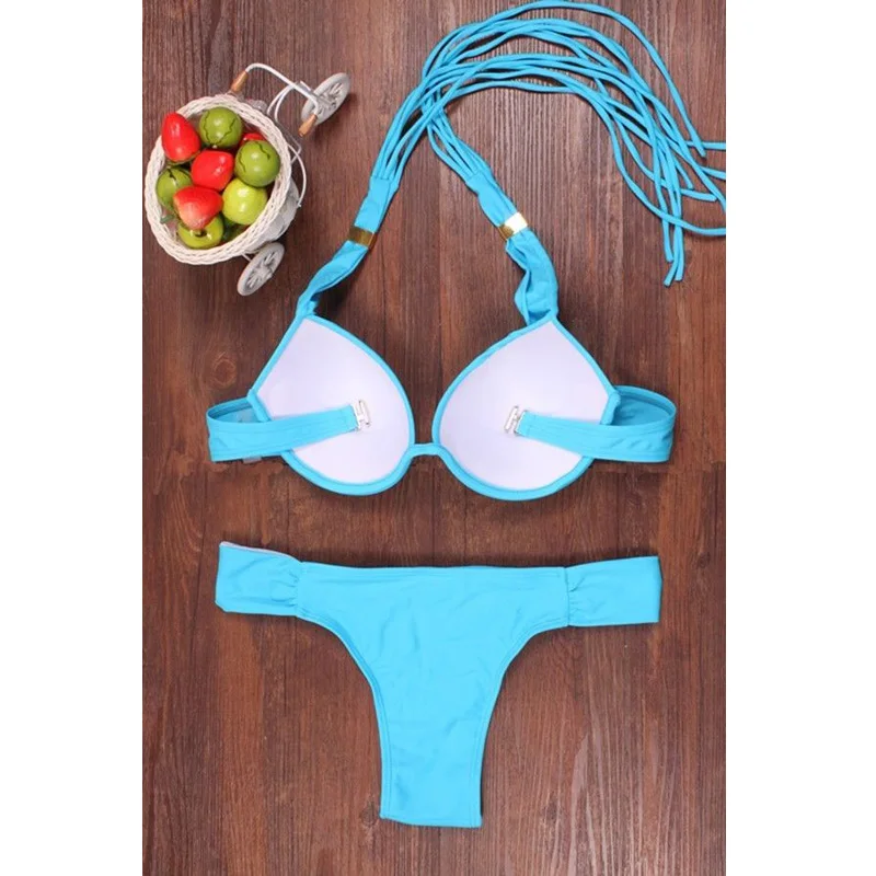 Женский Одноцветный купальный костюм оранжевого и синего цвета BikiniSexy