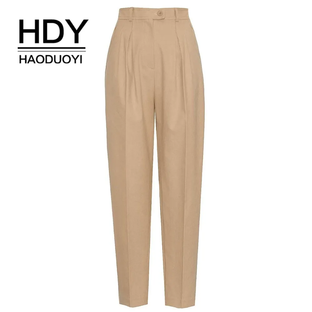 Ceny HDY HAODUOYI nowe kombinezony damskie spodnie w stylu przystojny wysokiej talii klasyczne spodnie damskie Streetwear Office Lady luźne spodnie
