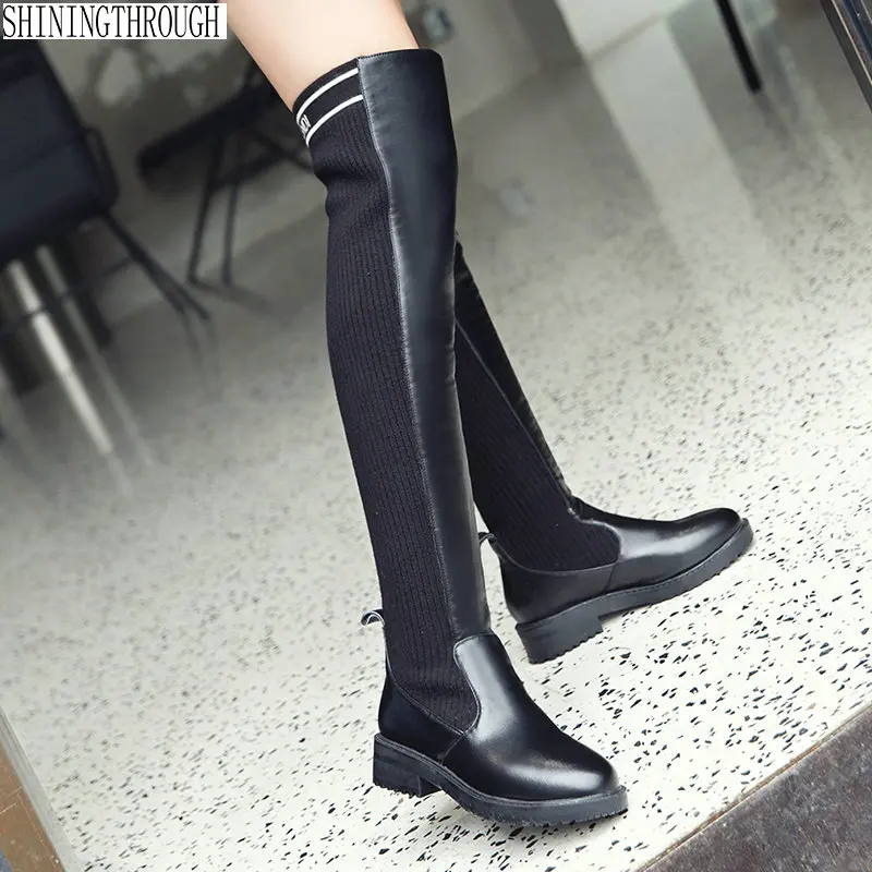 

New 3cm low heels over the knee high western boots woman ladies wedding party dress shoes casual women boots large size 43